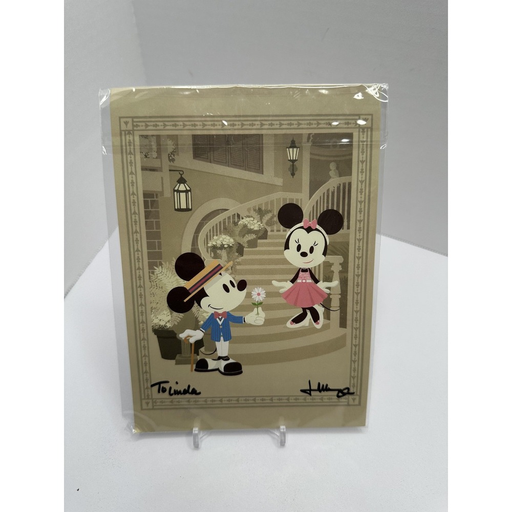 Disney WonderGround Gallery Courting Minnie Postcard Jerrod Maruyama Signed